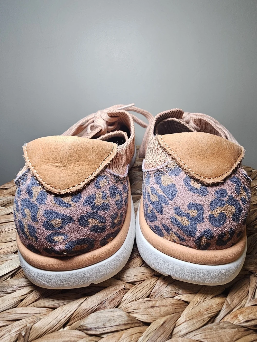 Propét Sachi Slip-On Sneaker Apricot Knit Leopard Accent Comfort Shoes 8.5